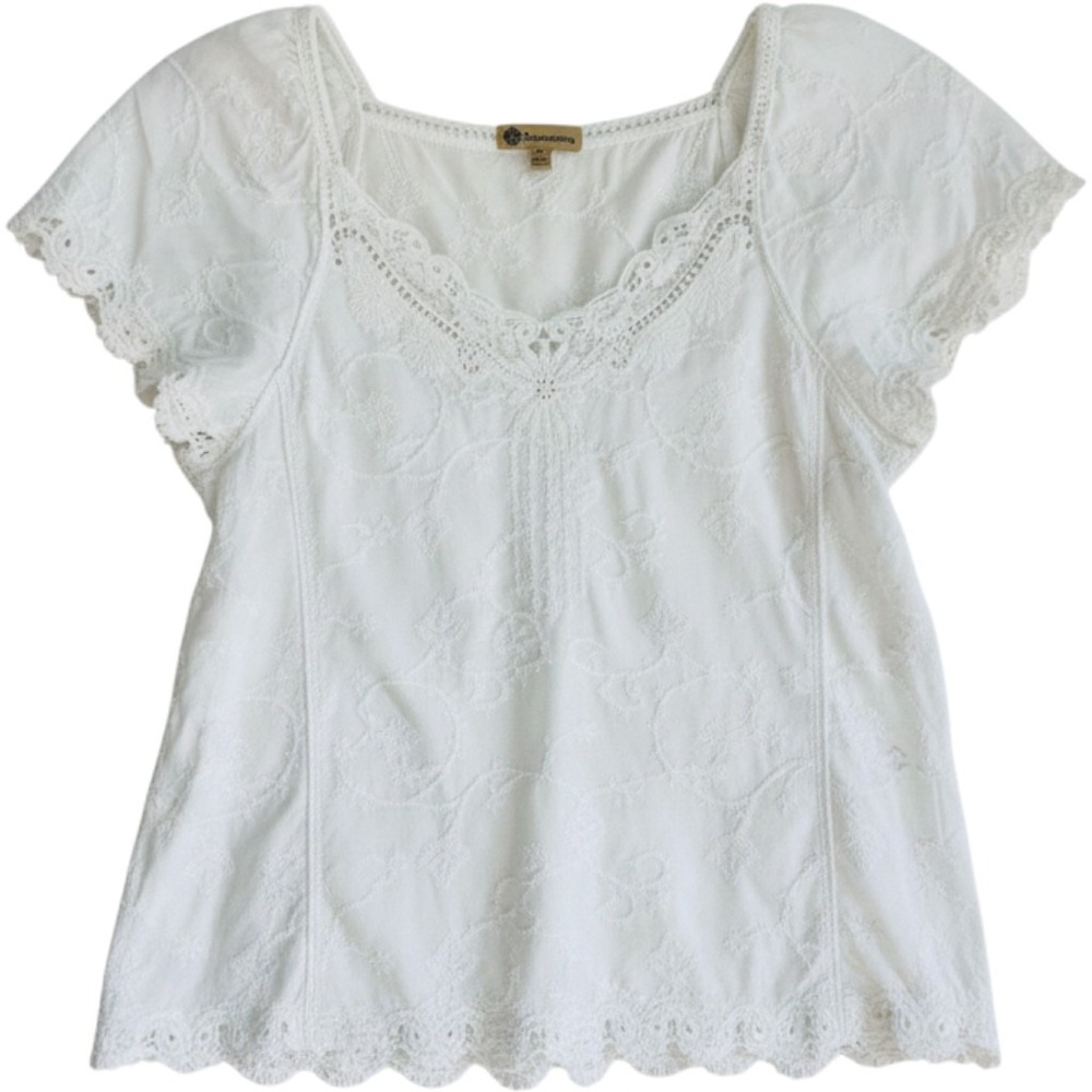 Democracy Womens Embroidered Lace Top Medium White Cottagecore Boho Romantic